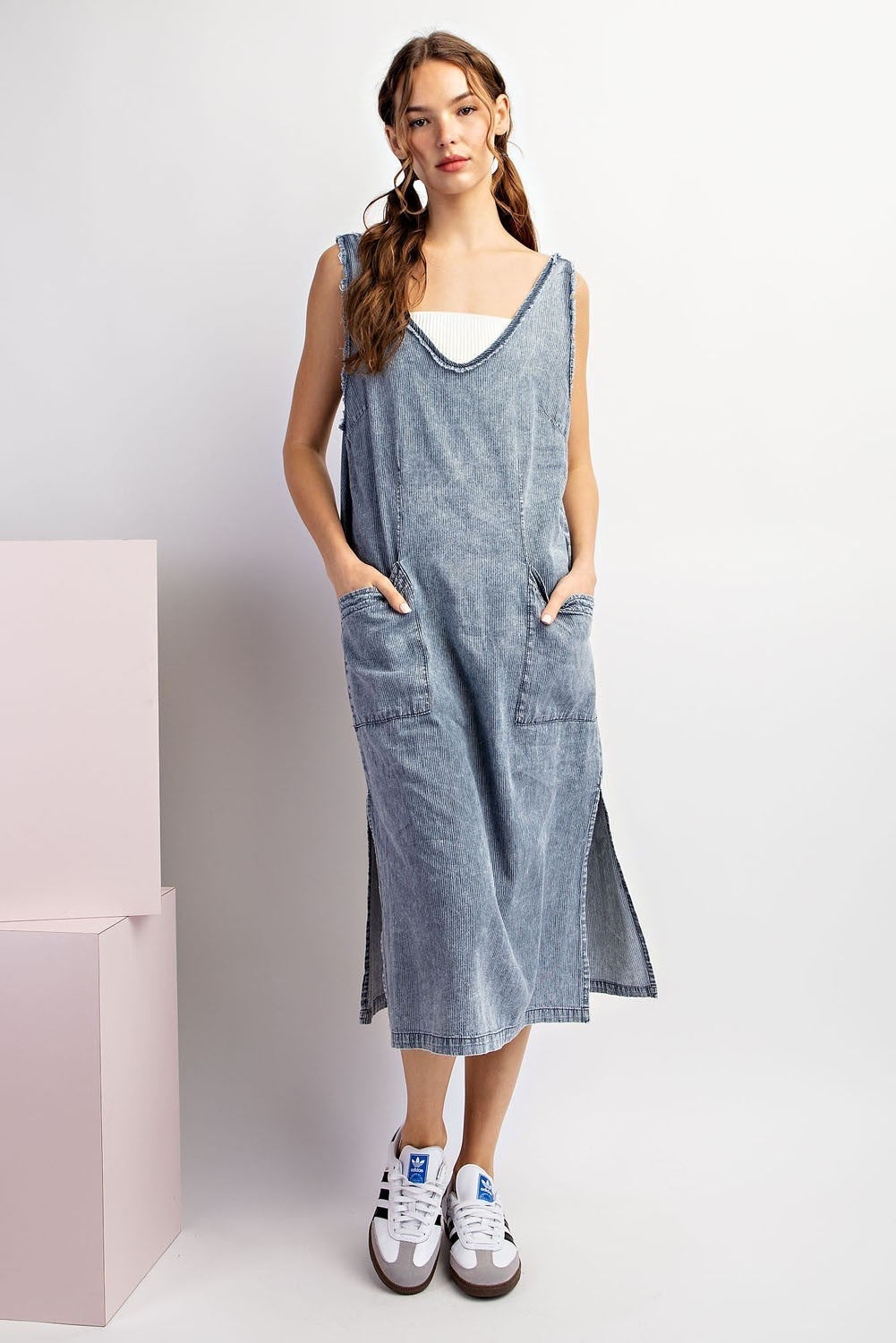 Stonewash Pinstripe Midi Dress