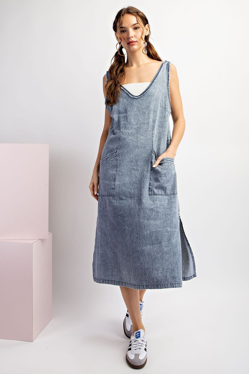 Stonewash Pinstripe Midi Dress