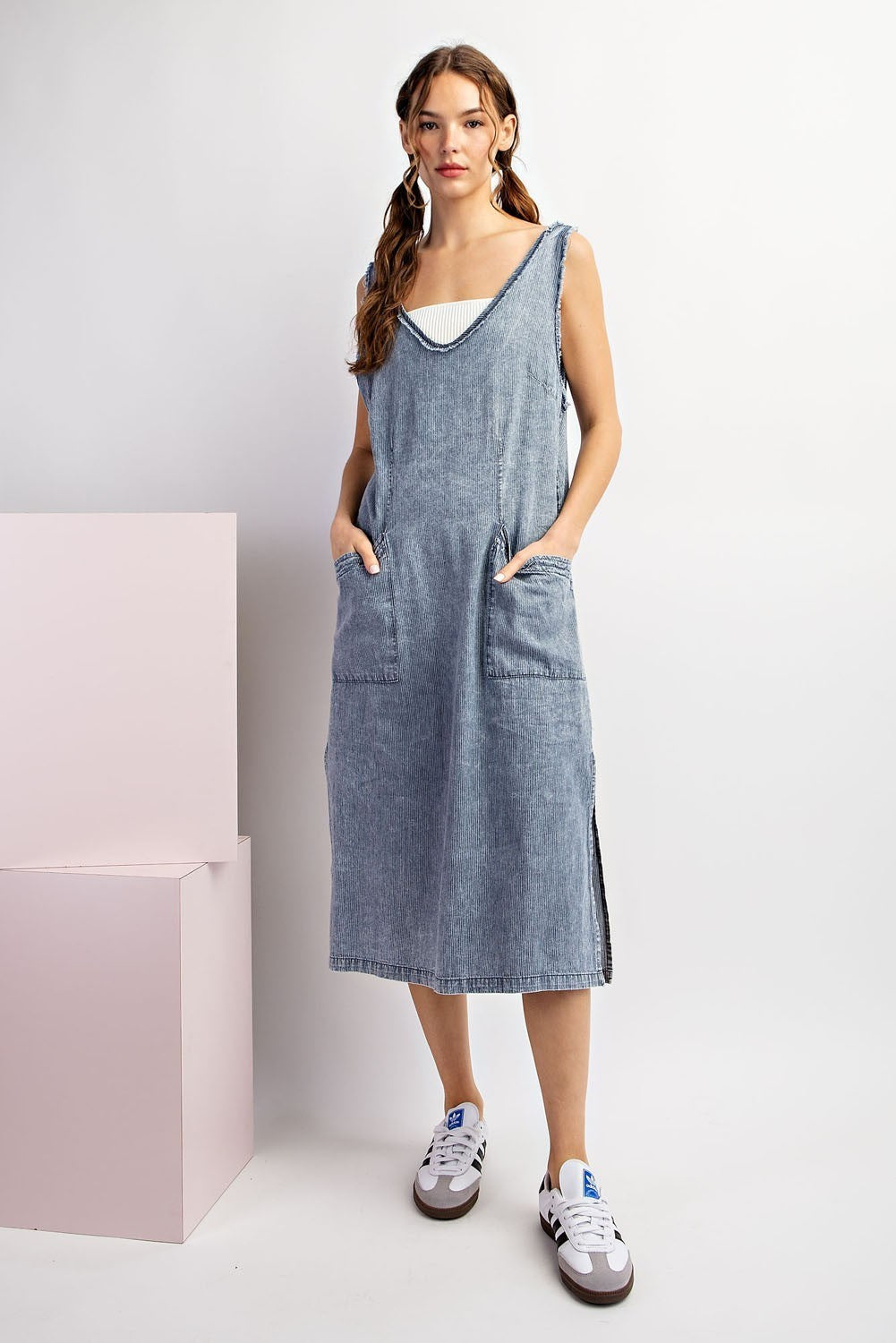 Stonewash Pinstripe Midi Dress