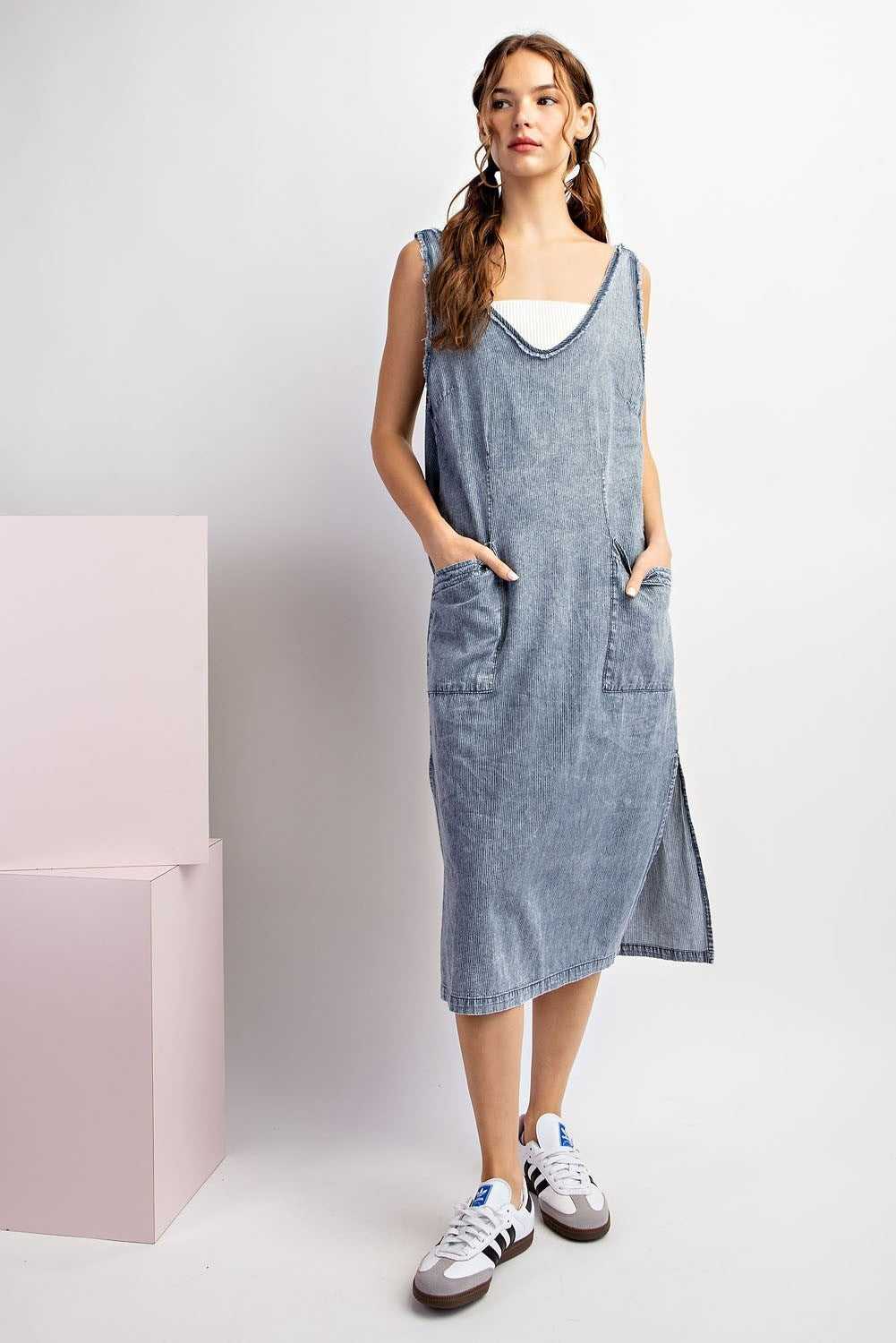 Stonewash Pinstripe Midi Dress