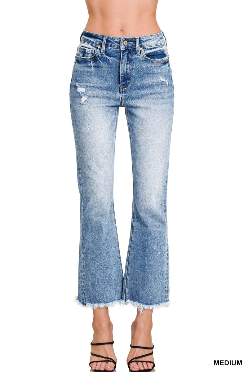 Zenana High Rise Straight Raw Cuff Cropped Pants