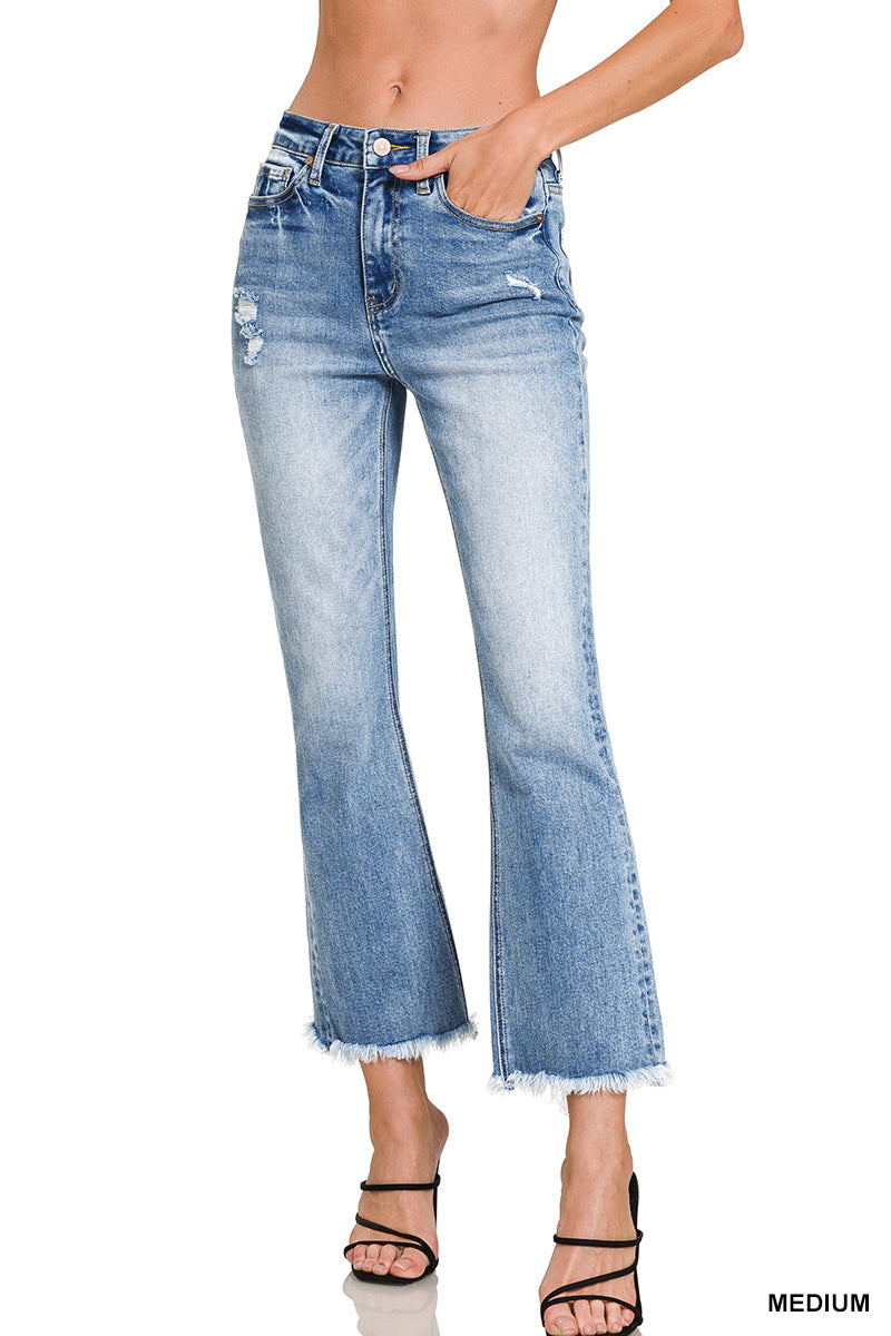 Zenana High Rise Straight Raw Cuff Cropped Pants