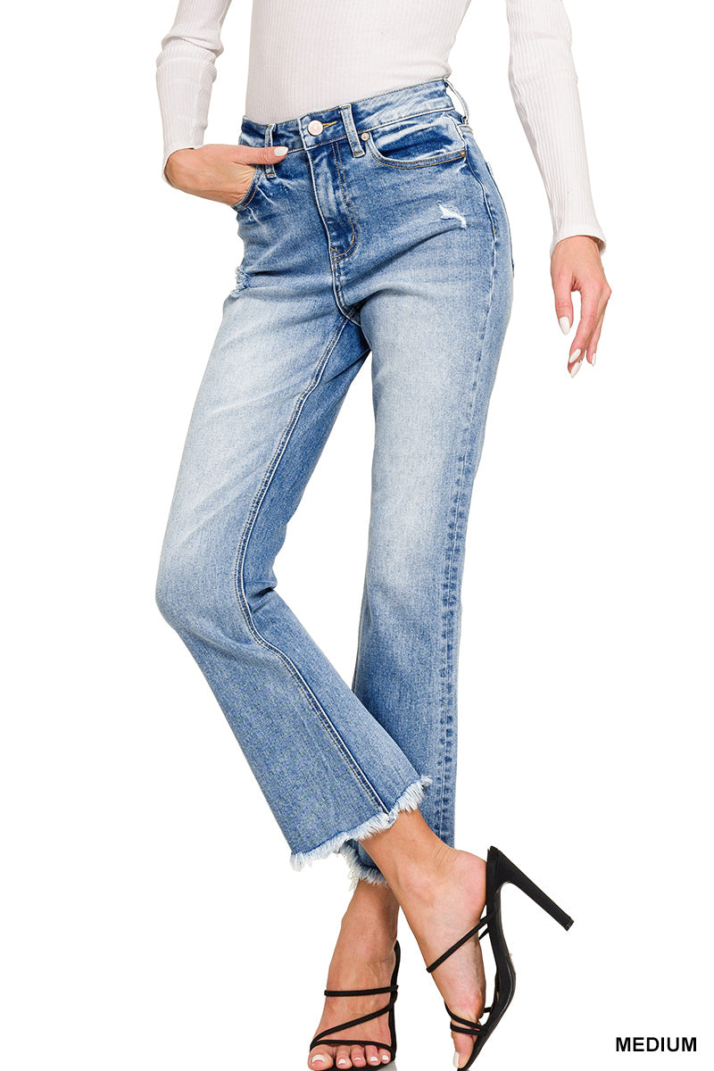 Zenana High Rise Straight Raw Cuff Cropped Pants