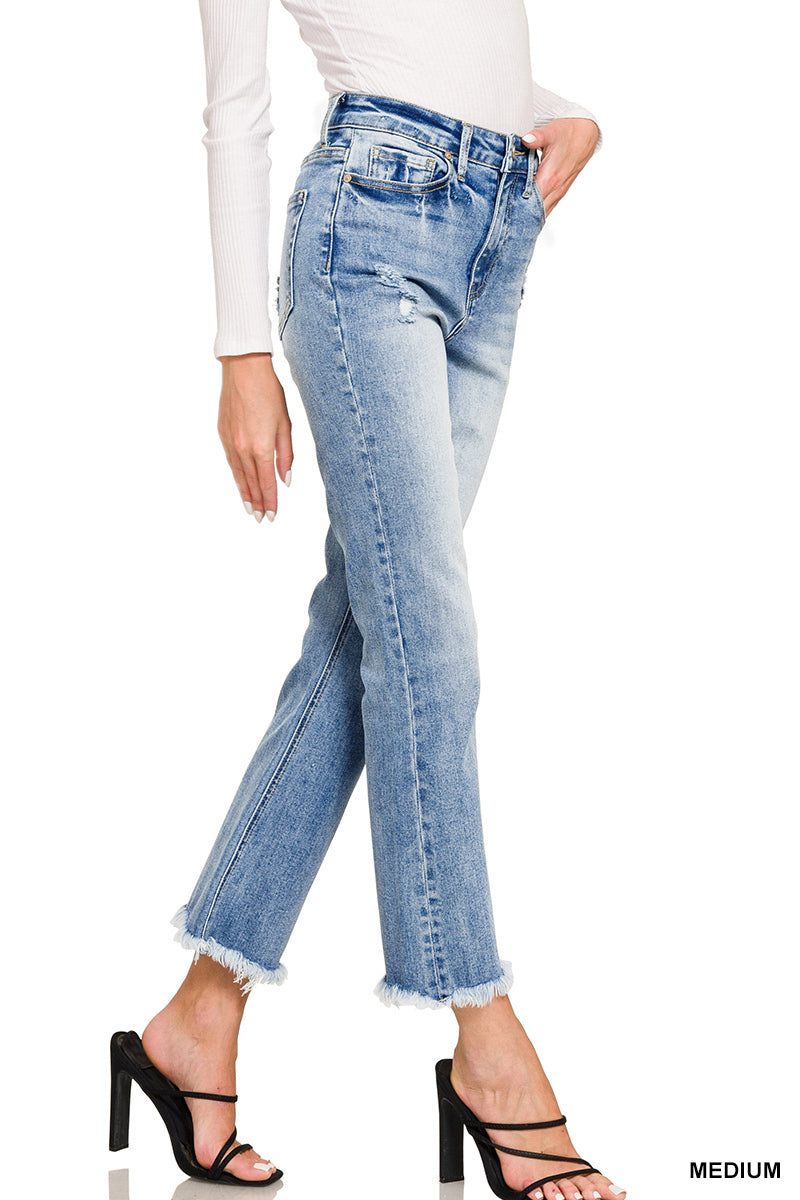 Zenana High Rise Straight Raw Cuff Cropped Pants