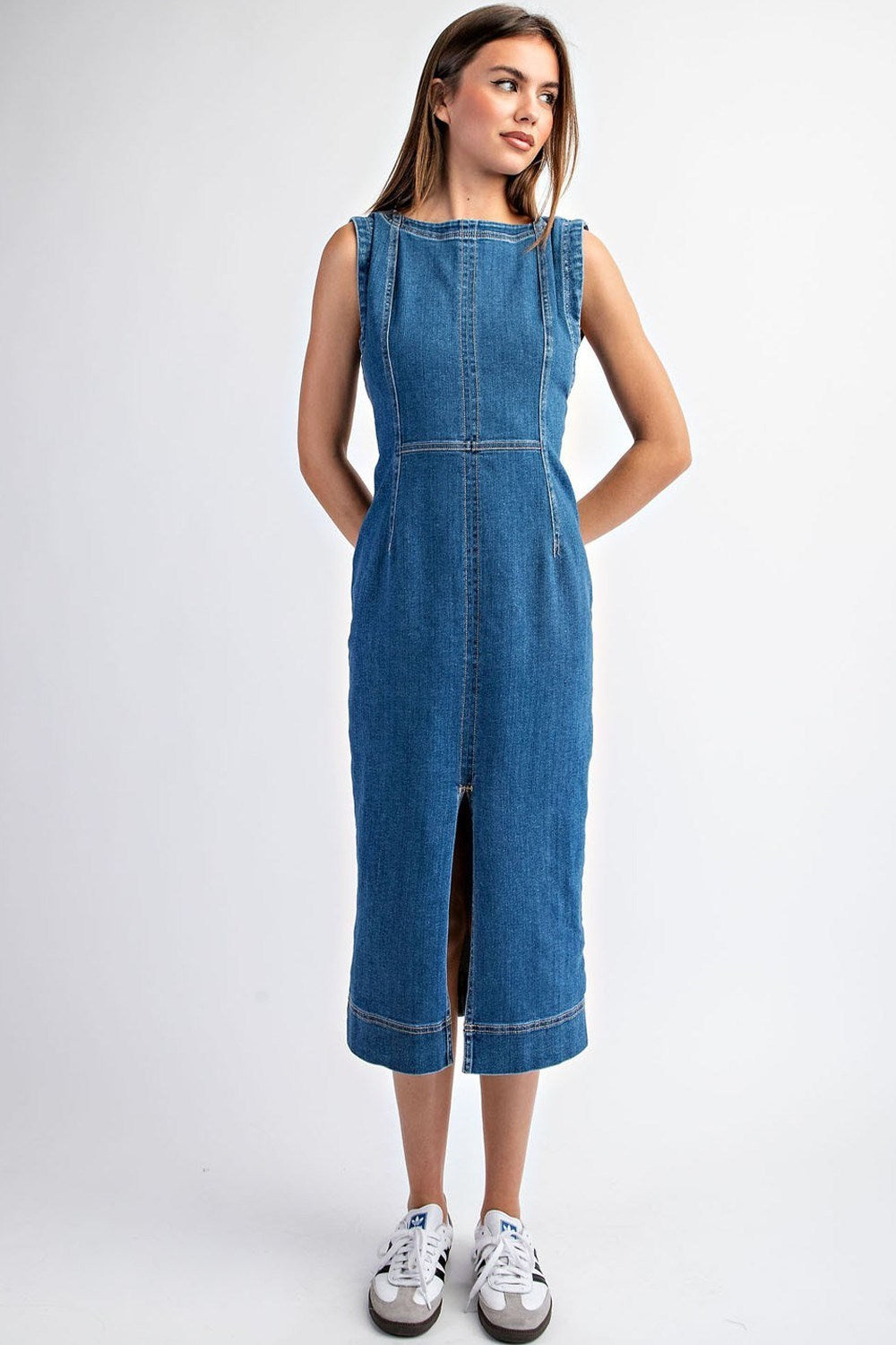 Sleeveless Denim Midi Dress