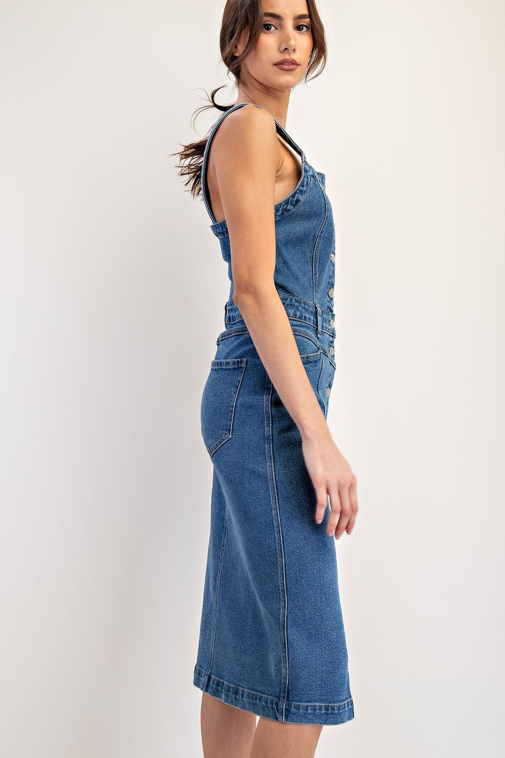 Mineral Washed Button Midi Denim Dress