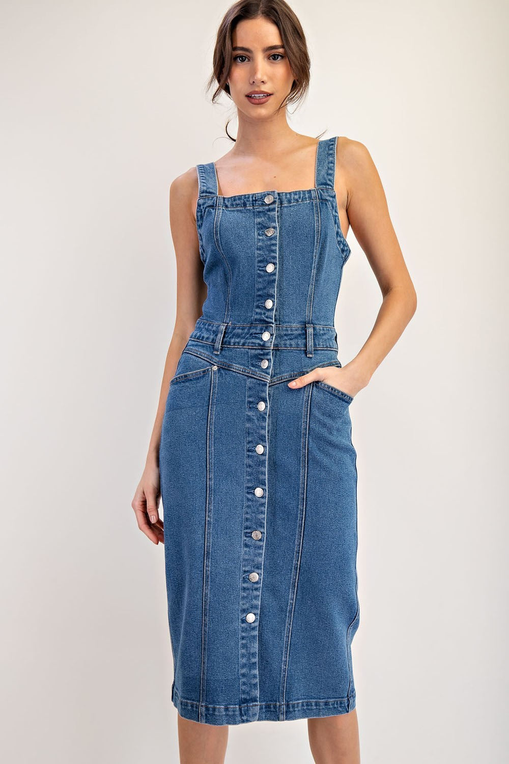 Mineral Washed Button Midi Denim Dress