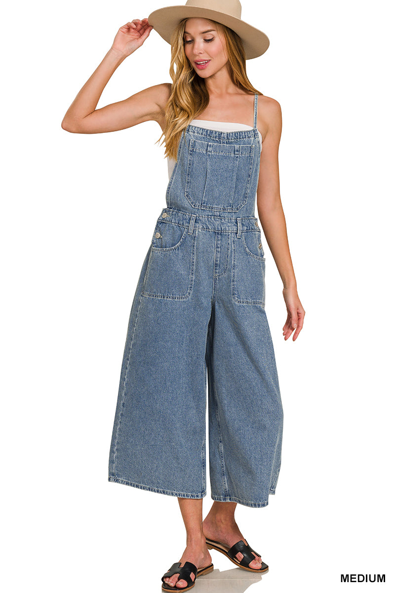 Crop Wide Leg Denim Overalls