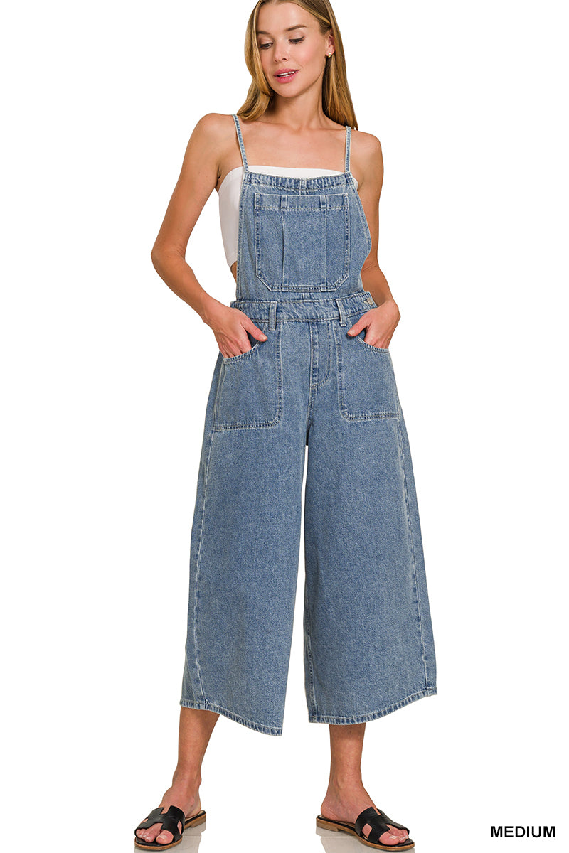 Crop Wide Leg Denim Overalls