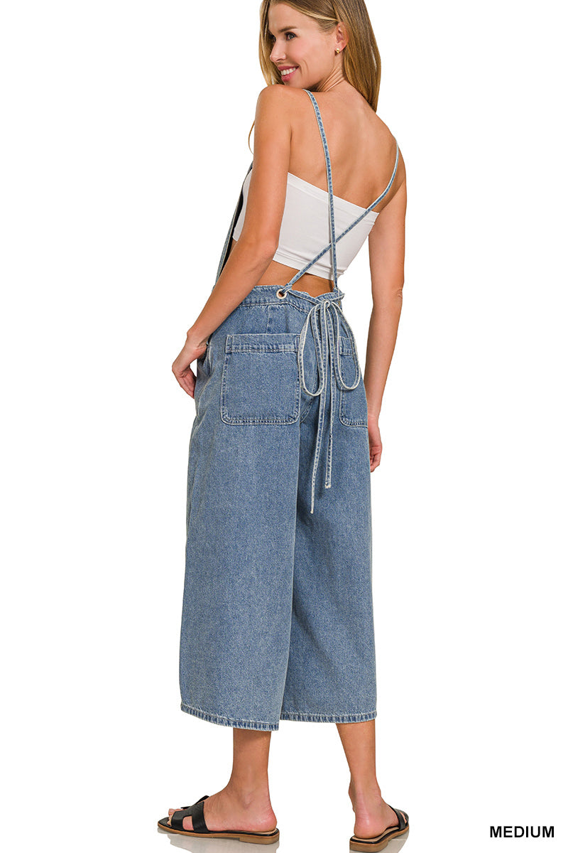 Crop Wide Leg Denim Overalls