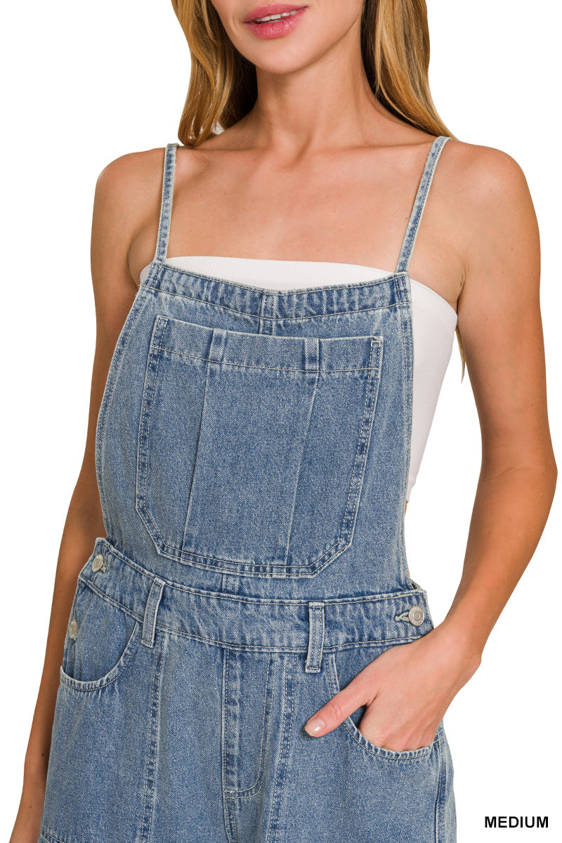 Crop Wide Leg Denim Overalls