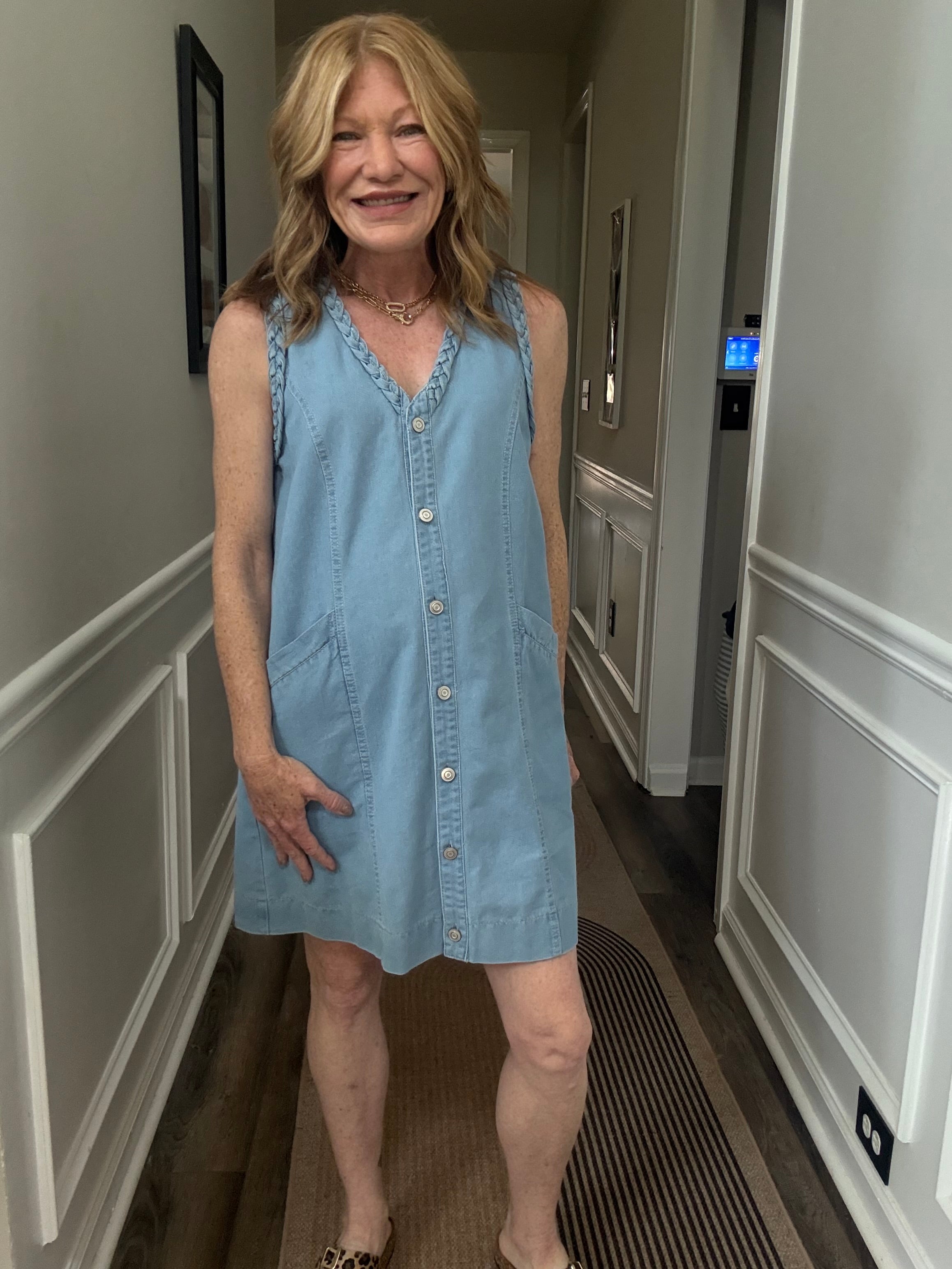 Braided V-Neck Denim Dress