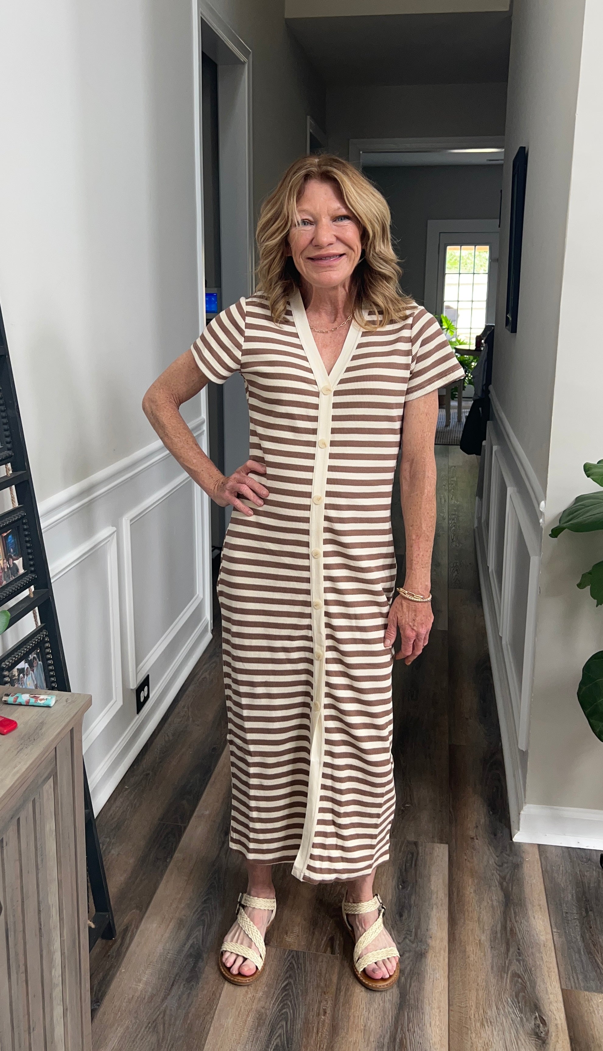 Stripe Knit Dress in Mocha and Natural