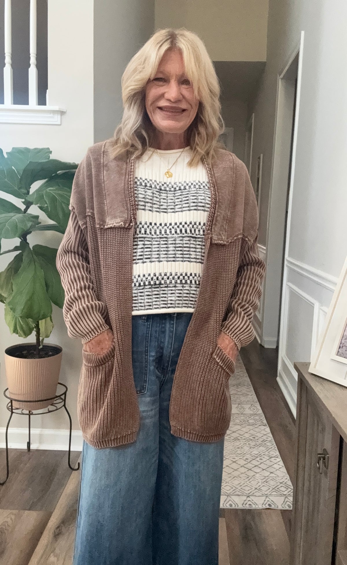 Mineral Washed Cardigan in Chocolate