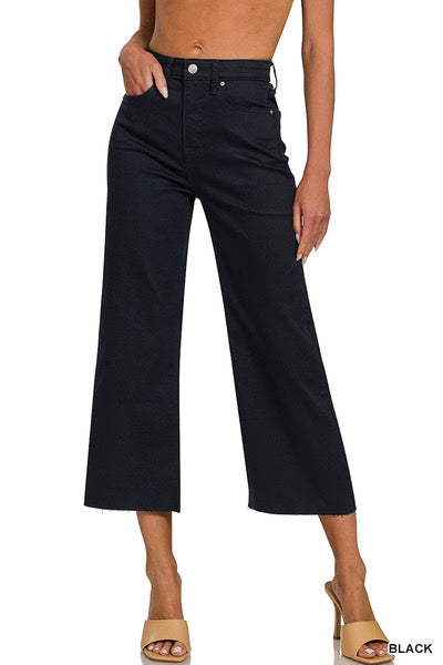 High Rise Flare Cropped Colored Denim Black