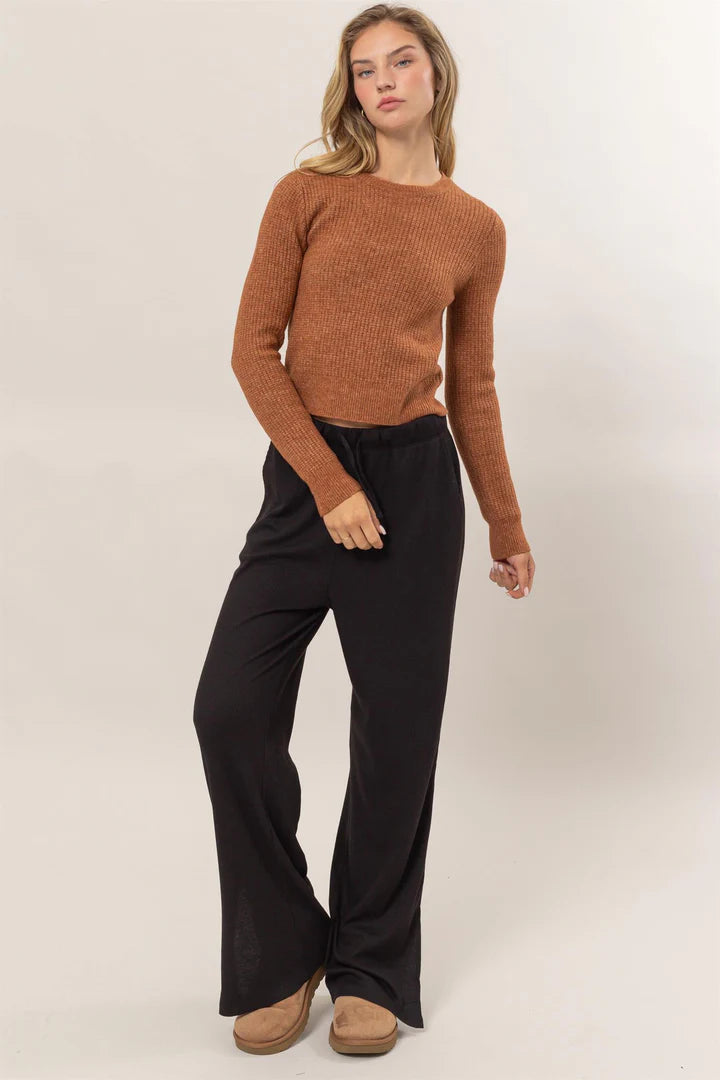 Long Sleeve Ribbed Top in Chocolate