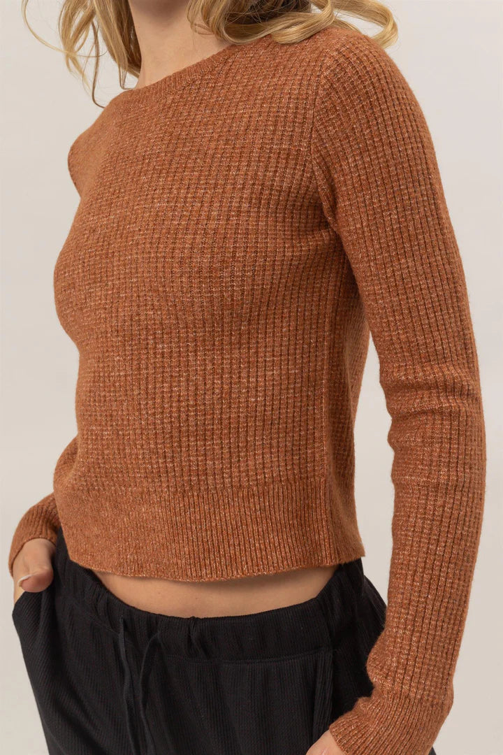 Long Sleeve Ribbed Top in Chocolate