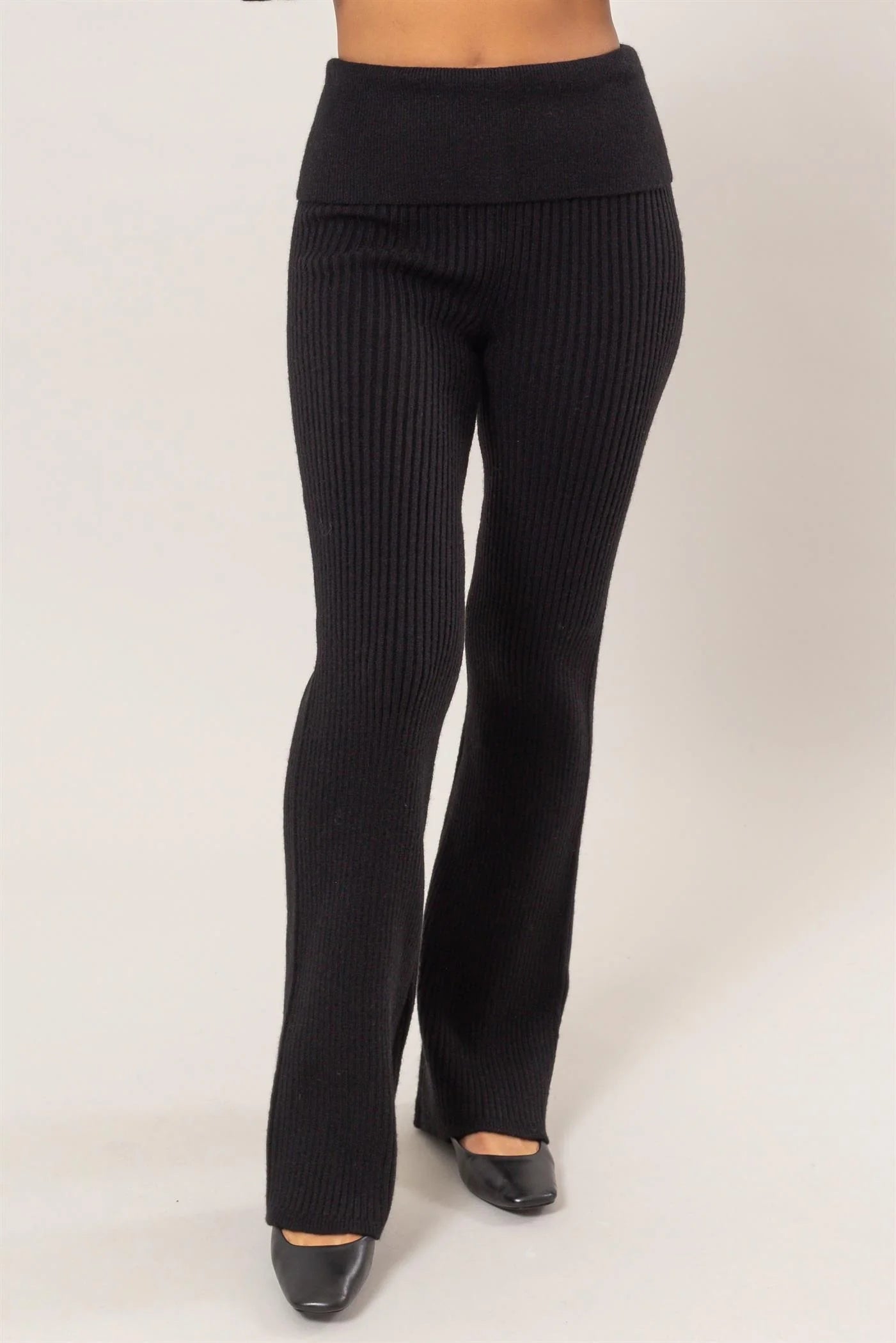 Ribbed Knit Pants in Black