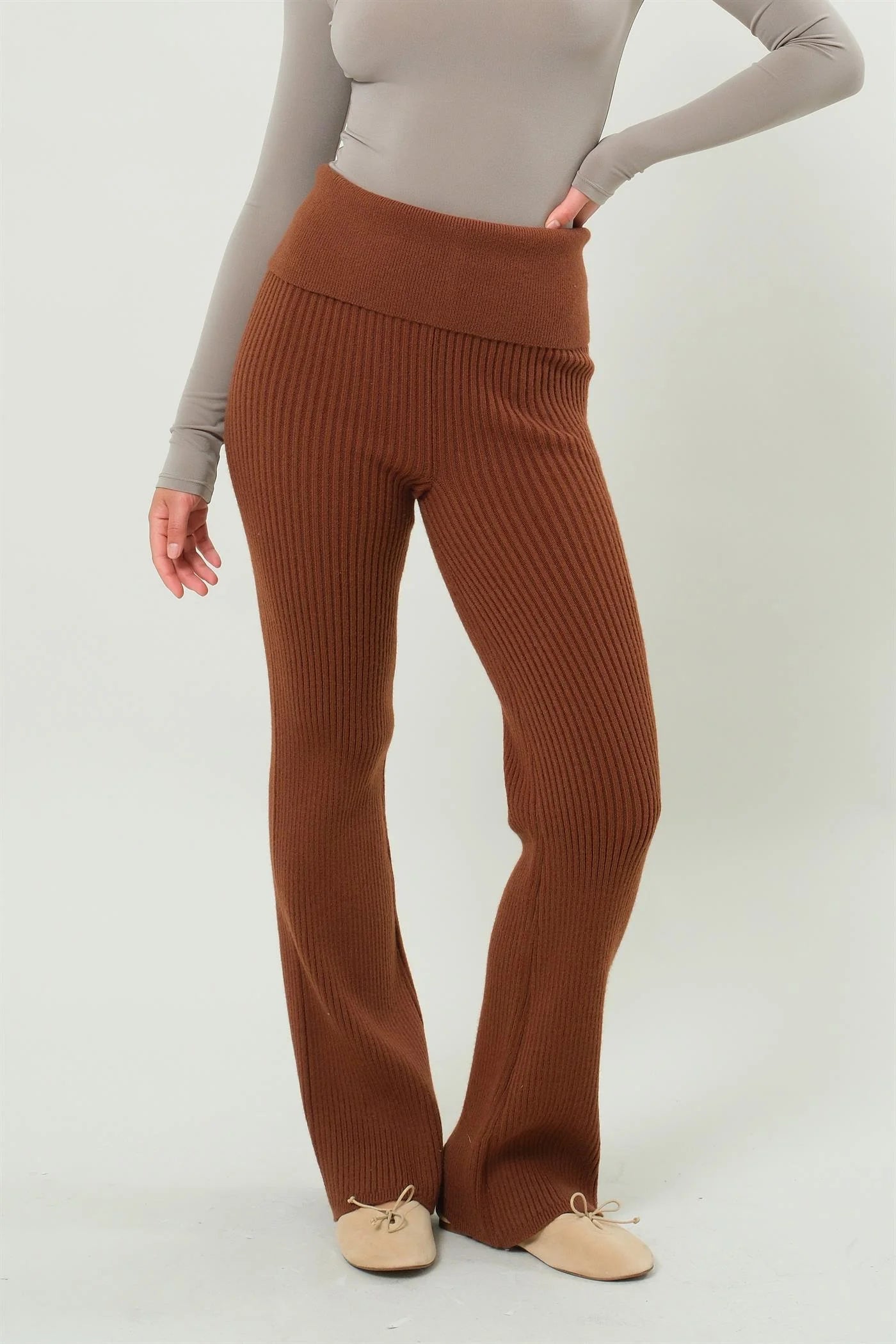 Knit Ribbed Leggings in Chestnut