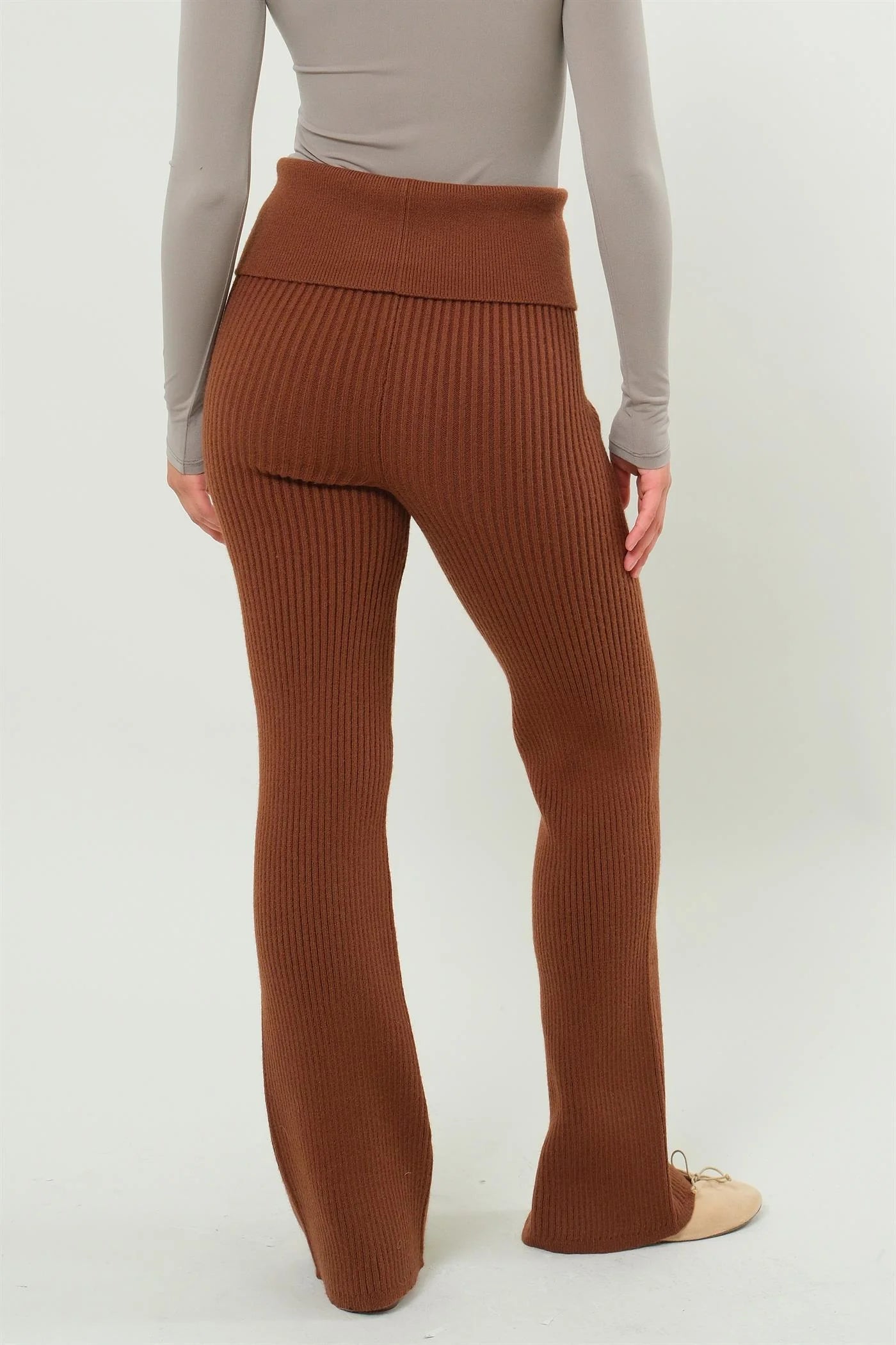 Knit Ribbed Leggings in Chestnut