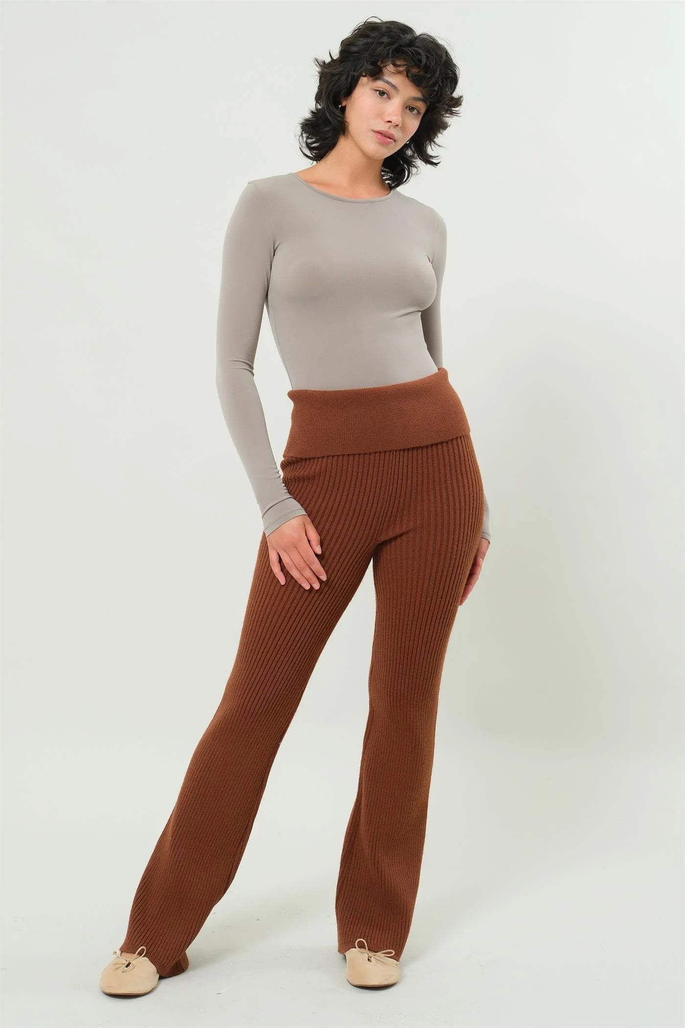 Knit Ribbed Leggings in Chestnut