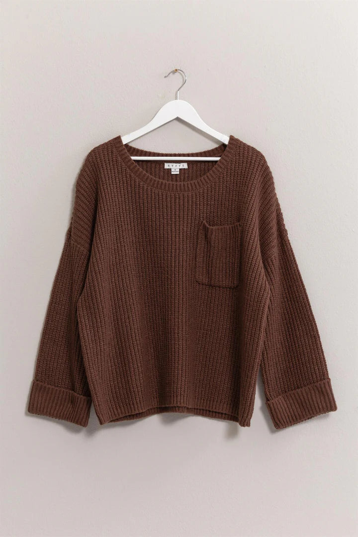 Round Neck Oversized Sweater in Brown