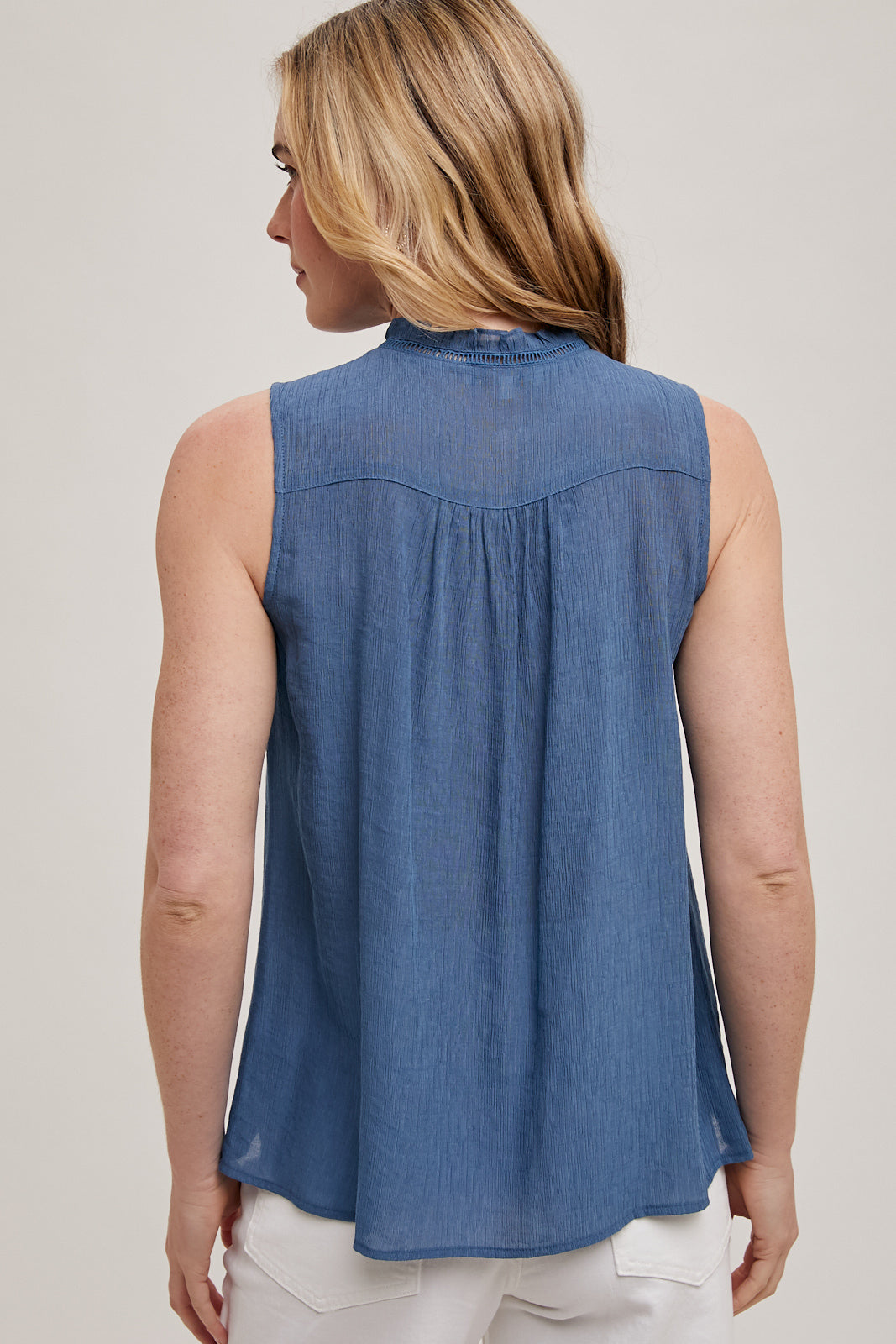 PINTUCK SLEEVELESS TOP in Blue