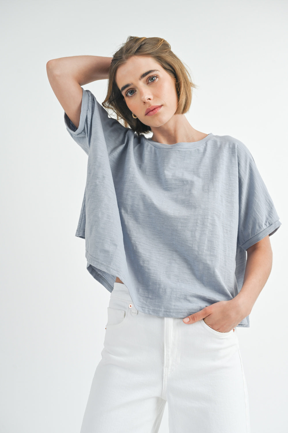 Oversized Circle Knit Top in Dusty Blue