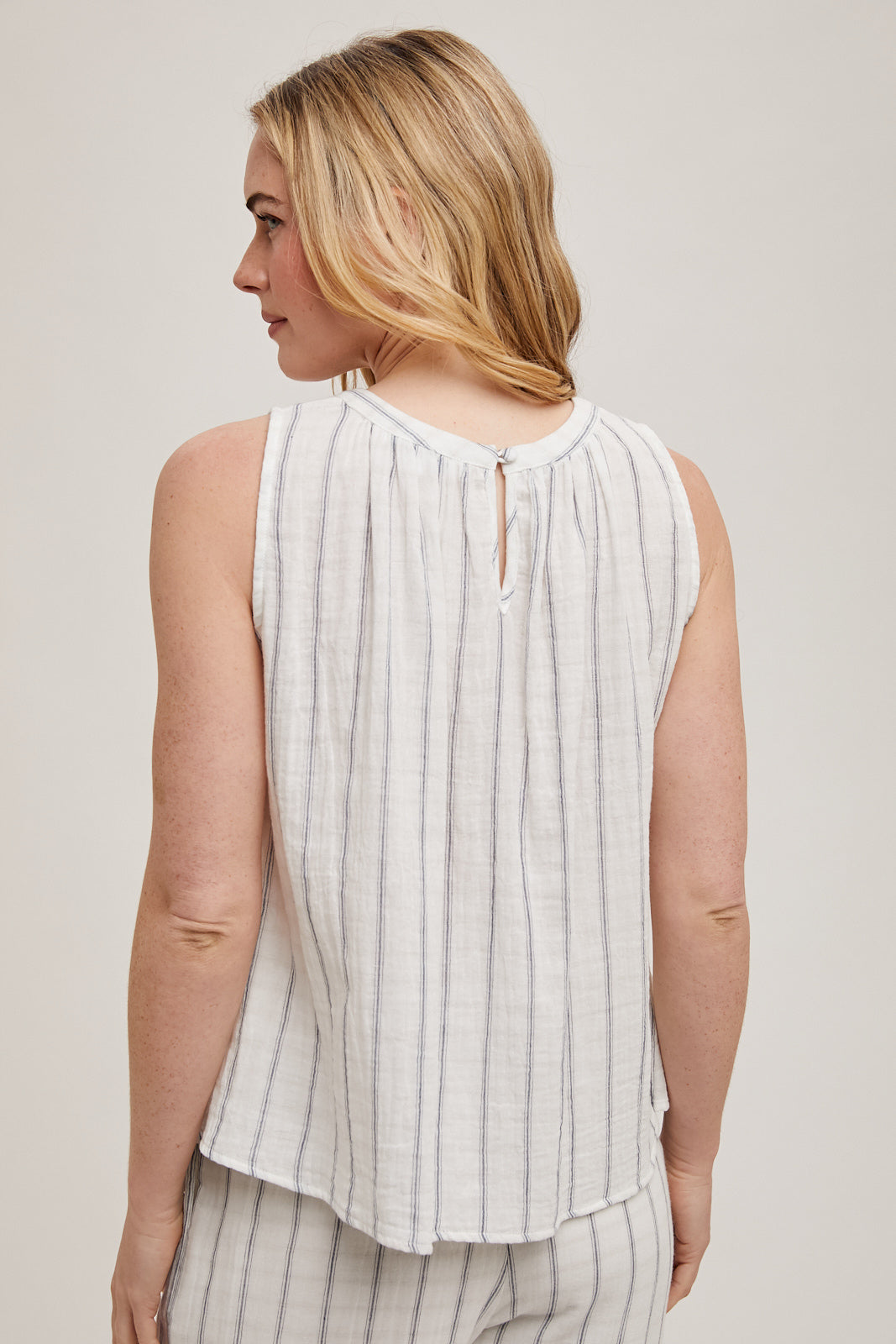 Cotton Stripe Sleeveless top in Navy and White