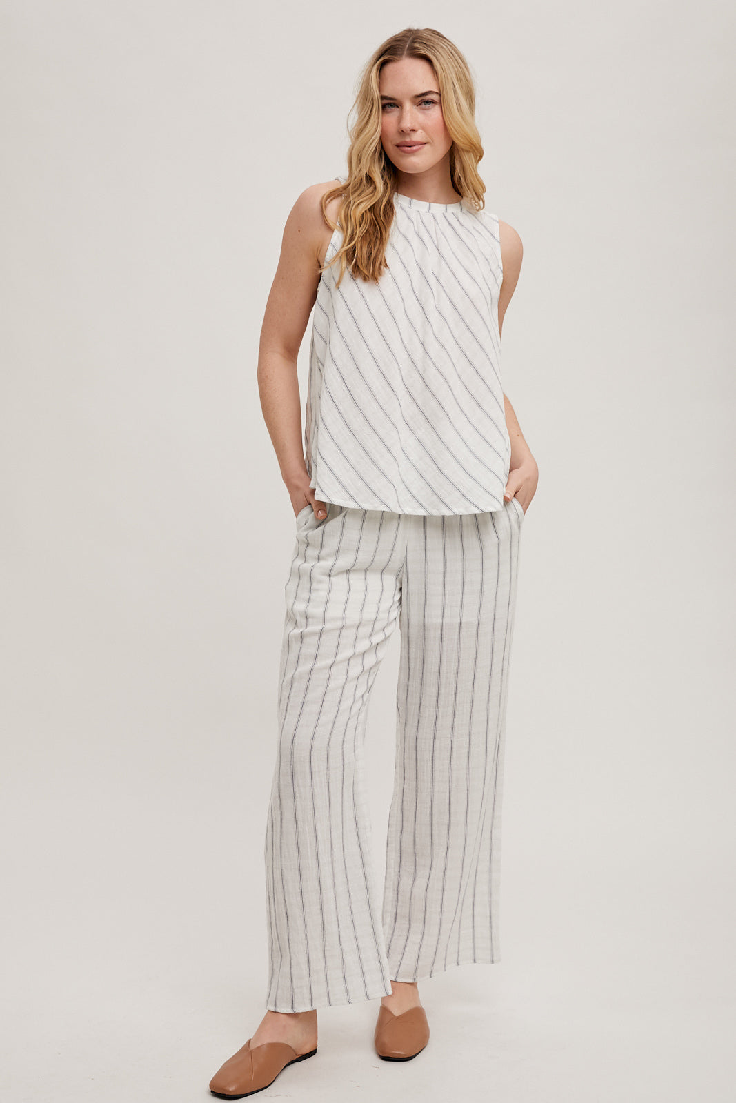 Cotton Stripe Sleeveless top in Navy and White