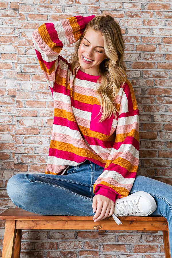 Multi Color Stripped Chenille Top also in Plus Sizes