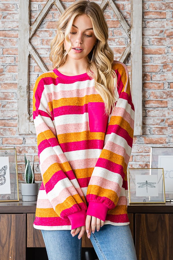 Multi Color Stripped Chenille Top also in Plus Sizes