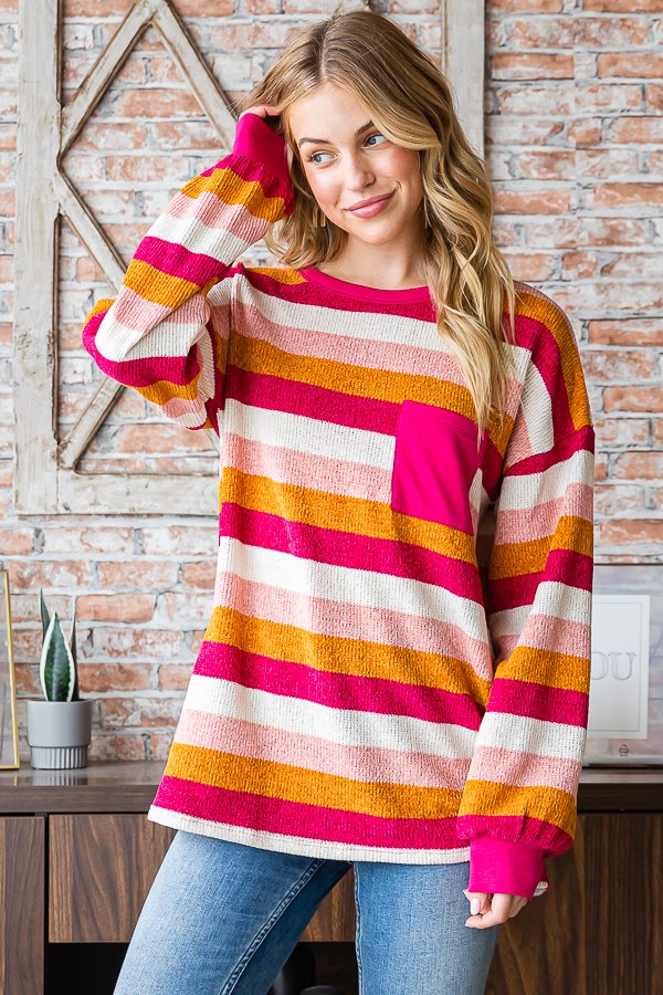 Multi Color Stripped Chenille Top also in Plus Sizes