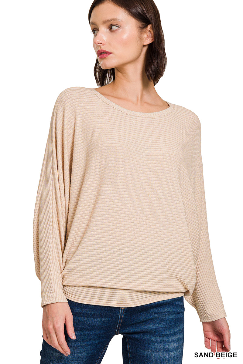 Ribbed Dolman Long Sleeve Top