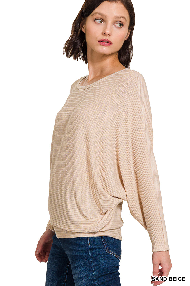 Ribbed Dolman Long Sleeve Top