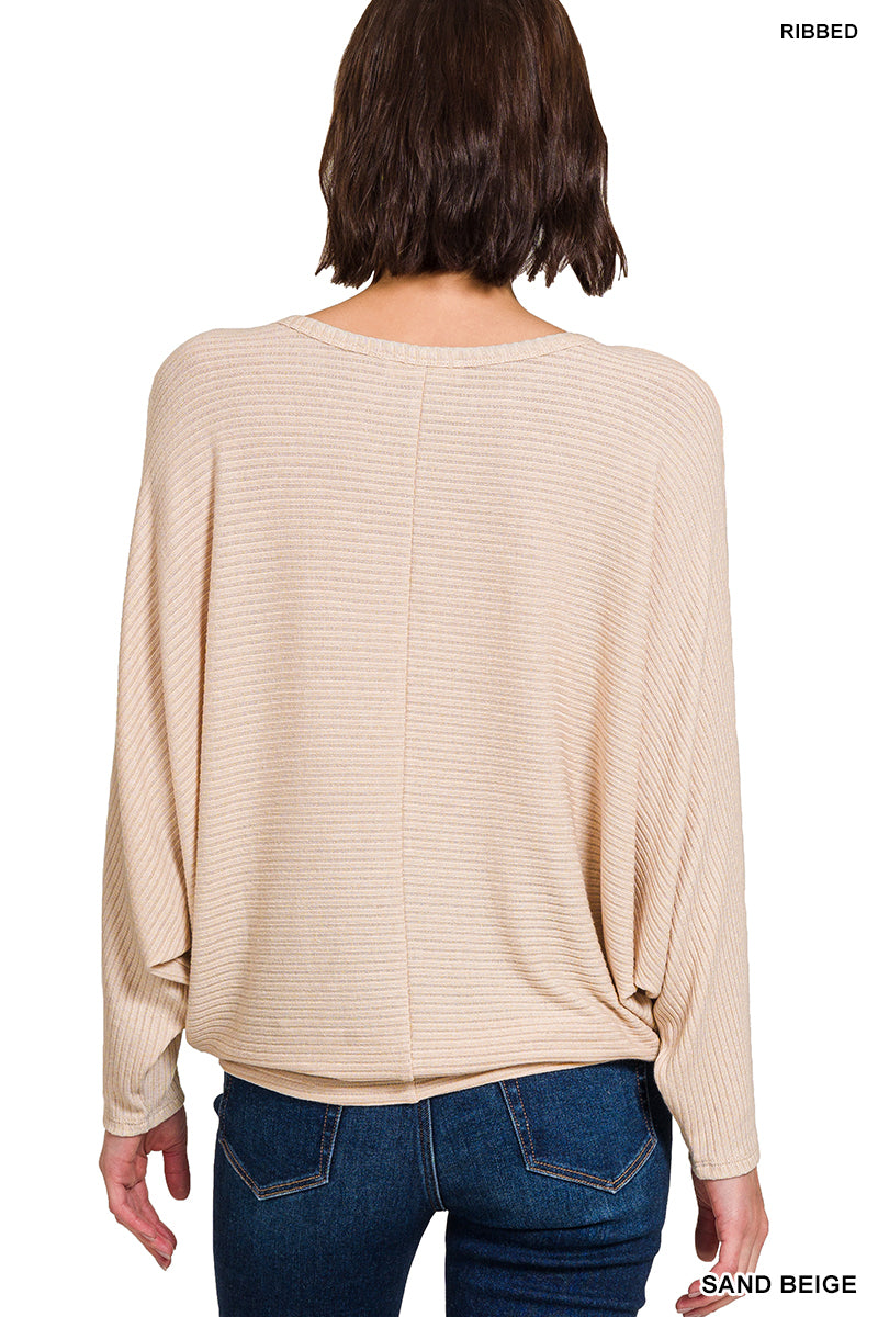 Ribbed Dolman Long Sleeve Top