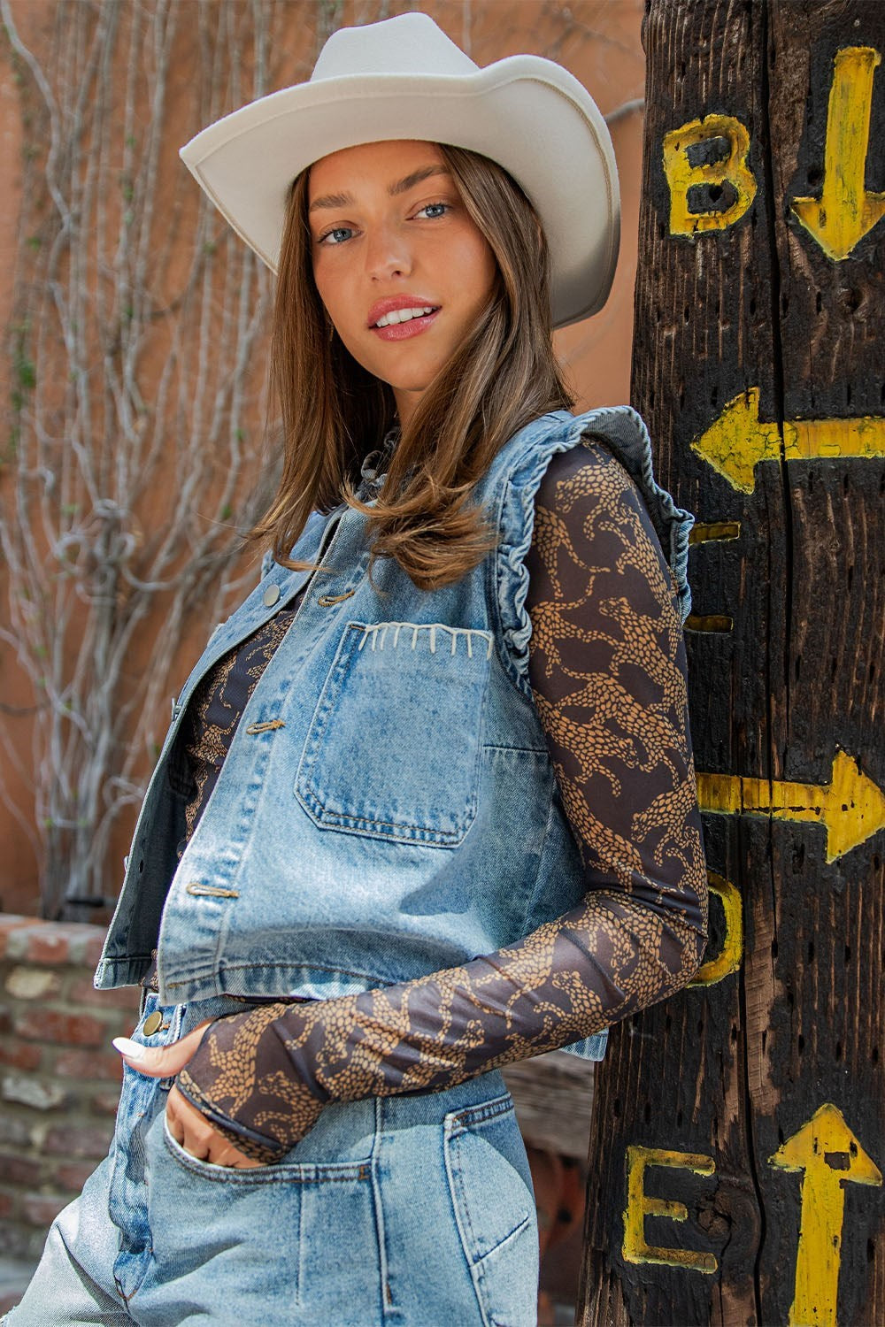 Ruffled Denim Vest