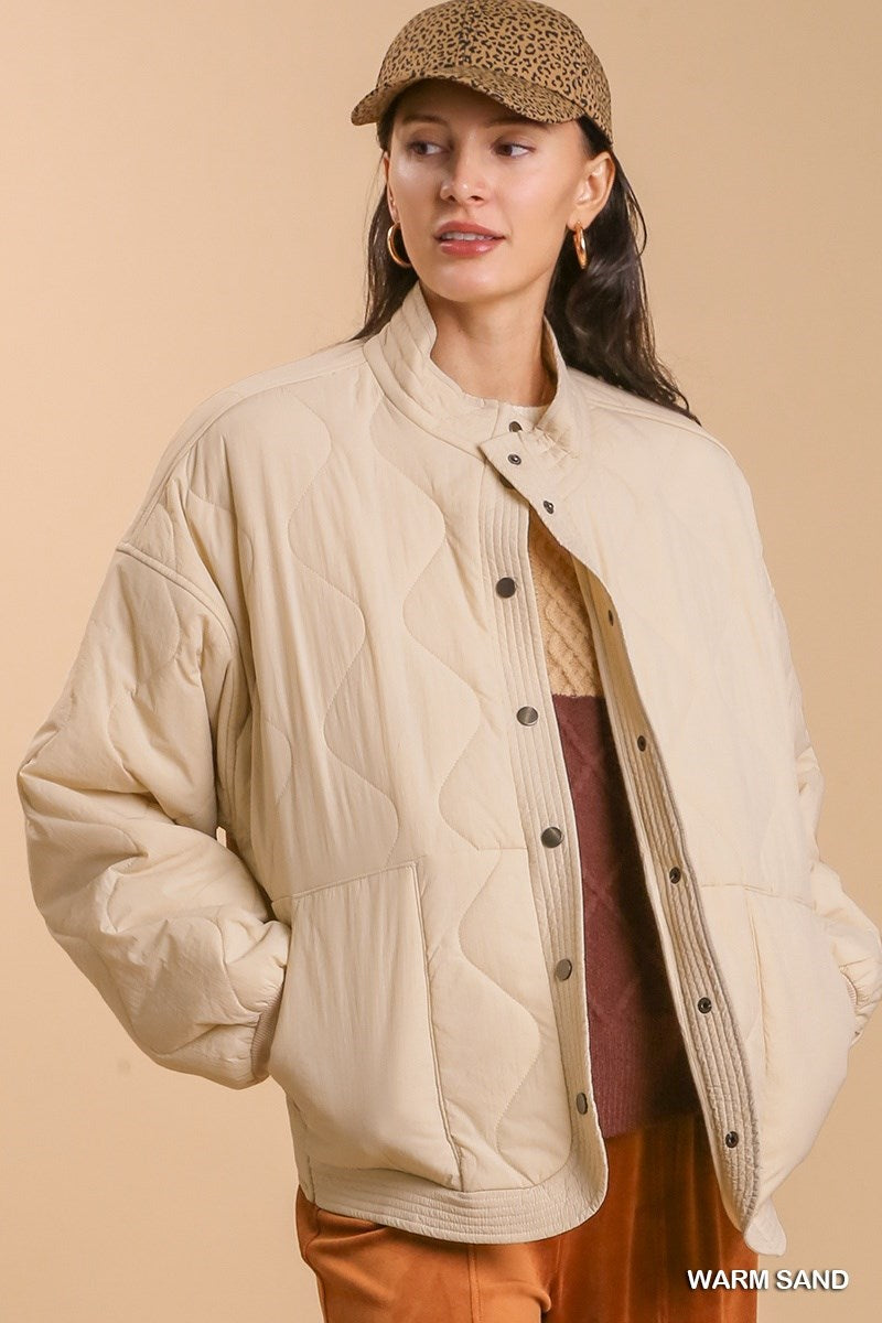 Quilted Bomber Jacket in Warm Sand