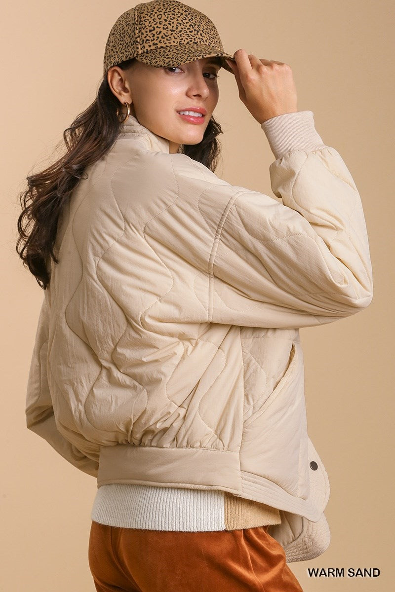 Quilted Bomber Jacket in Warm Sand