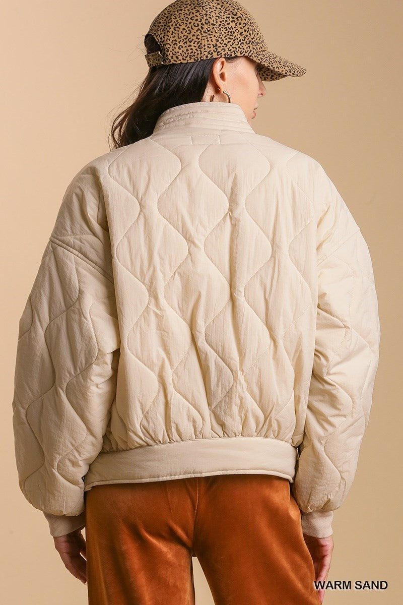 Quilted Bomber Jacket in Warm Sand