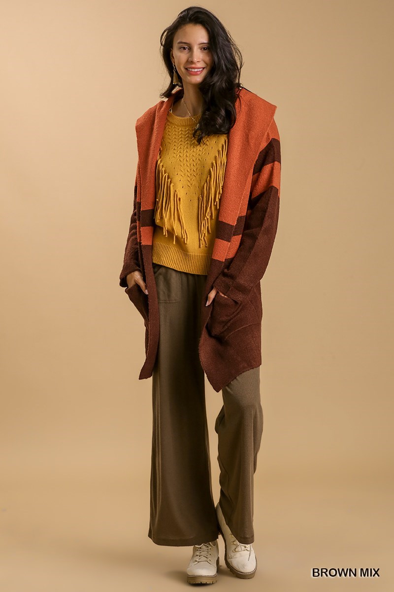 Color Block Hooded Cardigan in Brown Mix