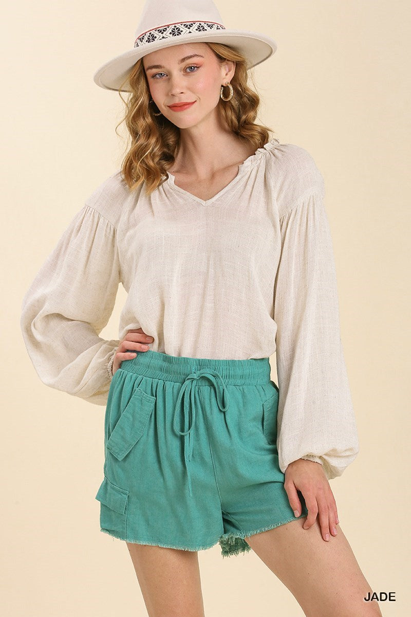 Linen Blend with Front Tie in Teal