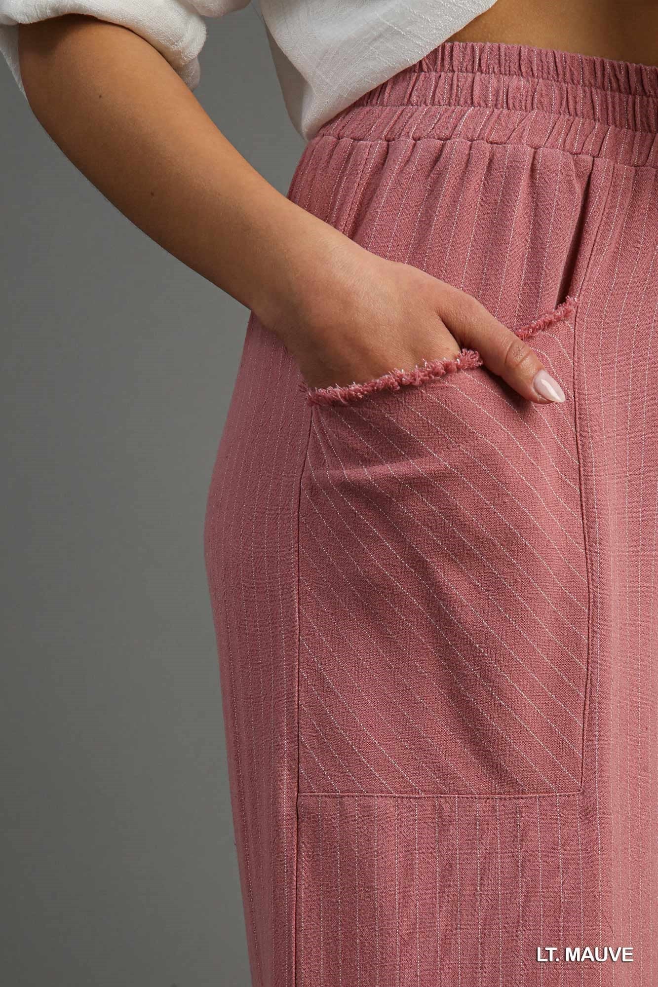 Stripe Linen Wide Leg Pants in Light Mauve