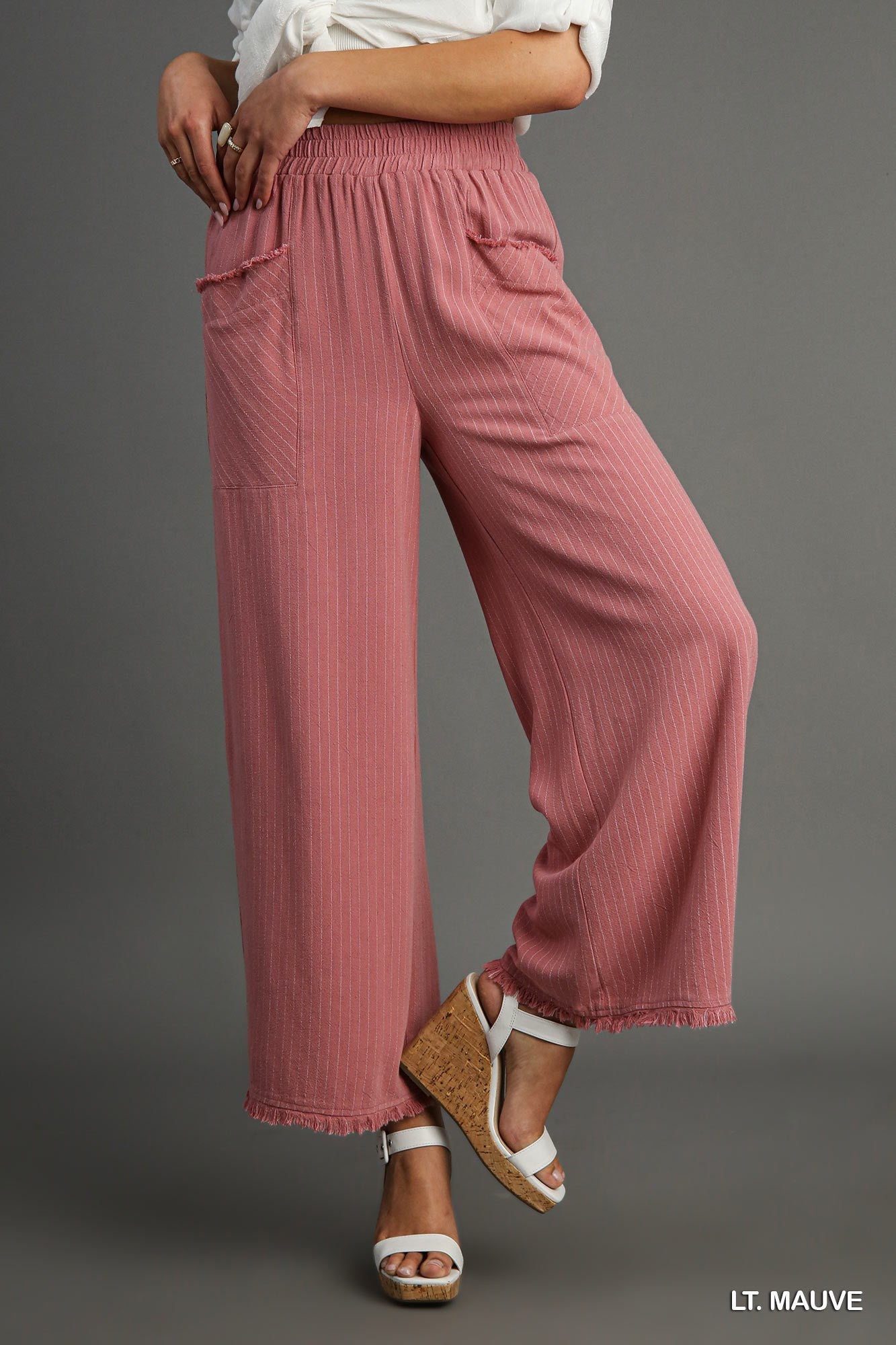 Stripe Linen Wide Leg Pants in Light Mauve
