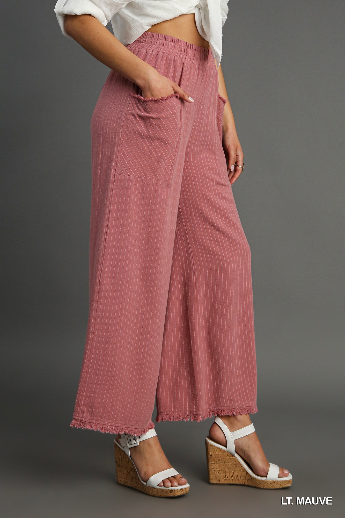 Stripe Linen Wide Leg Pants in Light Mauve