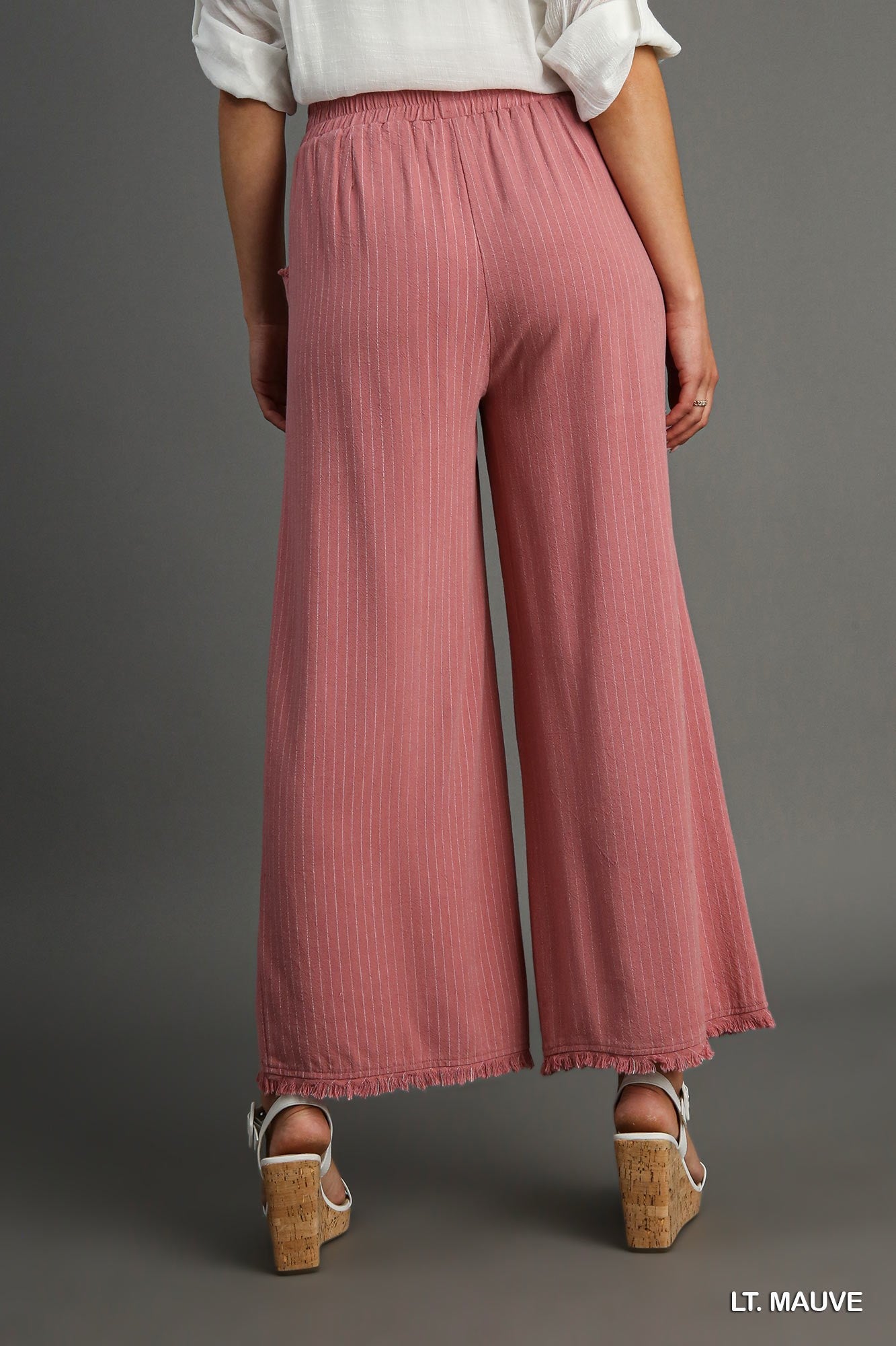 Stripe Linen Wide Leg Pants in Light Mauve