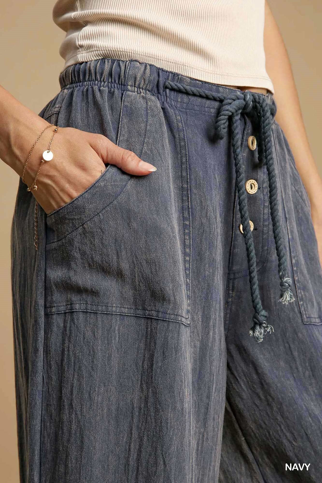 Snow Washed Wide Leg Pants in Denim