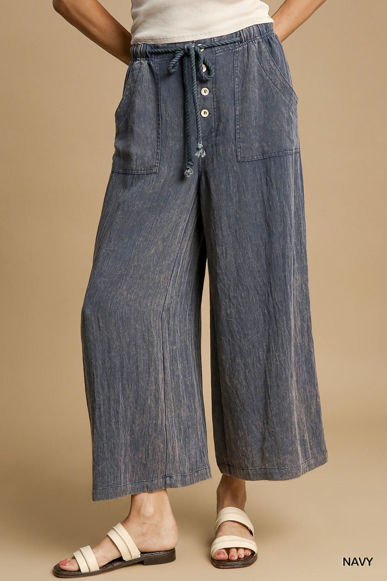 Snow Washed Wide Leg Pants in Denim