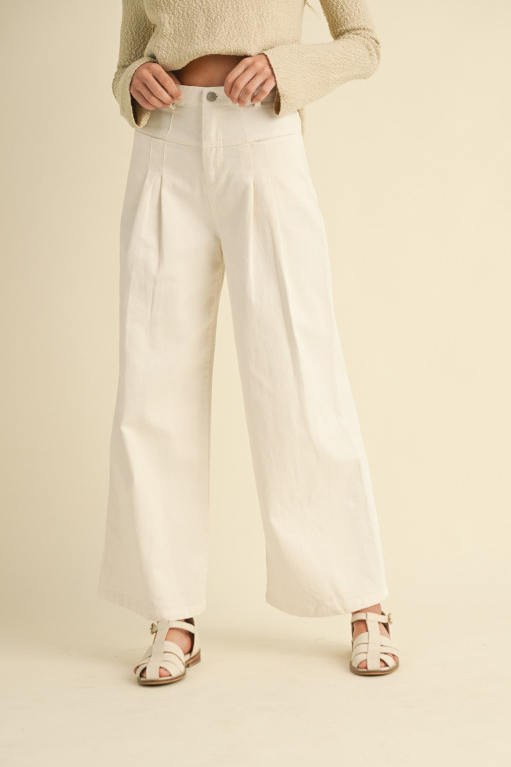 High Waisted Wide Leg Pants in White