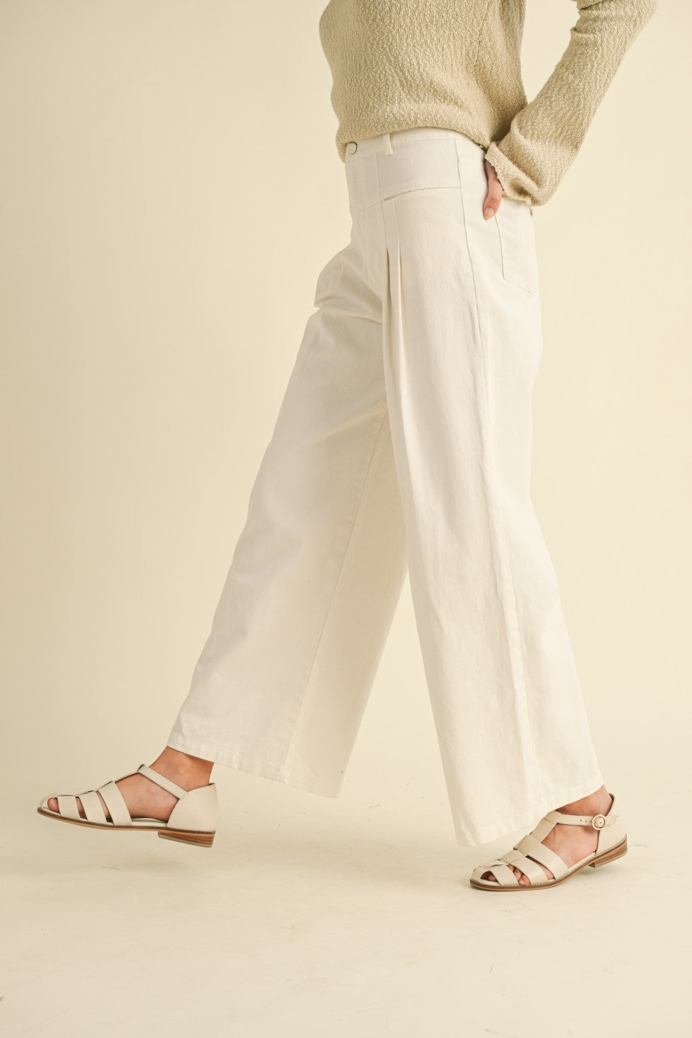 High Waisted Wide Leg Pants in White